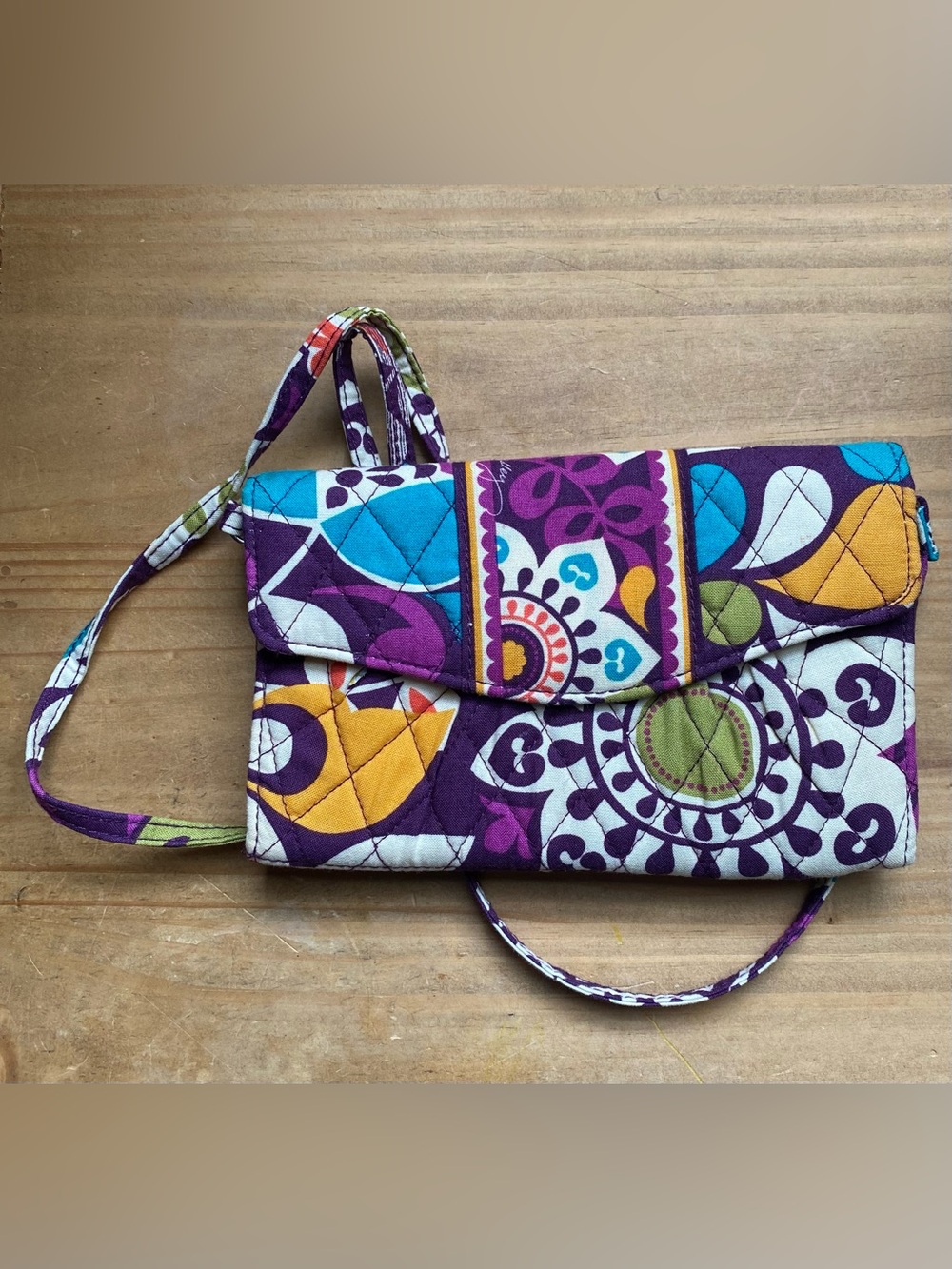 Vera Bradley Quilted Floral Pattern Crossbody Clutch - Purple Multi